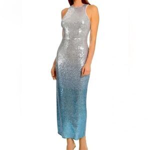 Maggy London Blue Ombre Sleeveless Maxi Dress(Size 8)